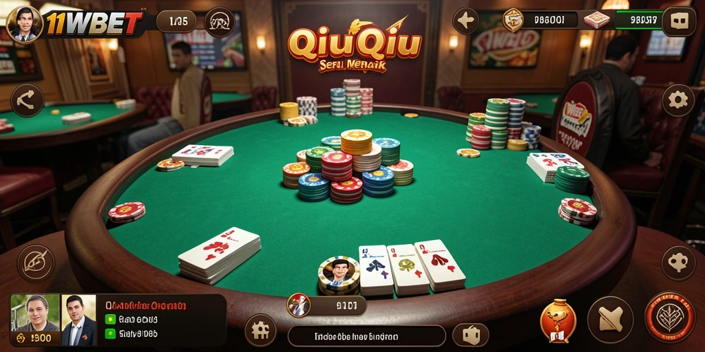 Screenshot gameplay QiuQiu yang menampilkan kartu dan interaksi pemain.