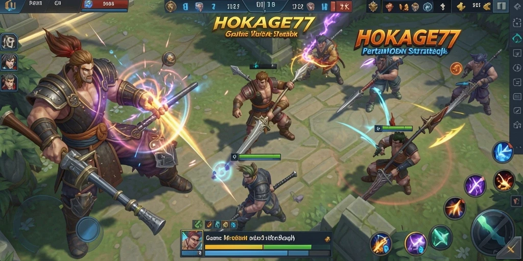 Screenshot gameplay HOKAGE77 menampilkan pertarungan seru antar tim.