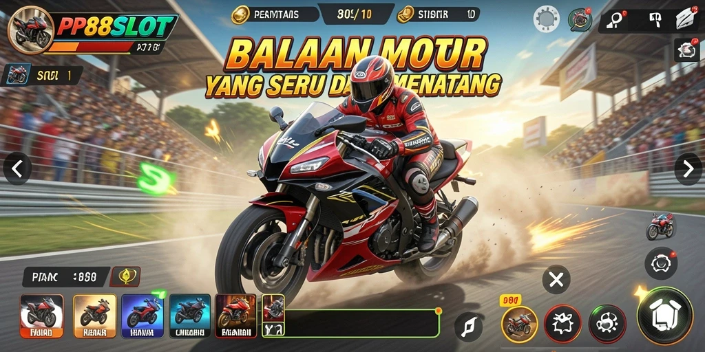 Gameplay PP88SLOT yang intens dan mendebarkan dalam balapan motor.