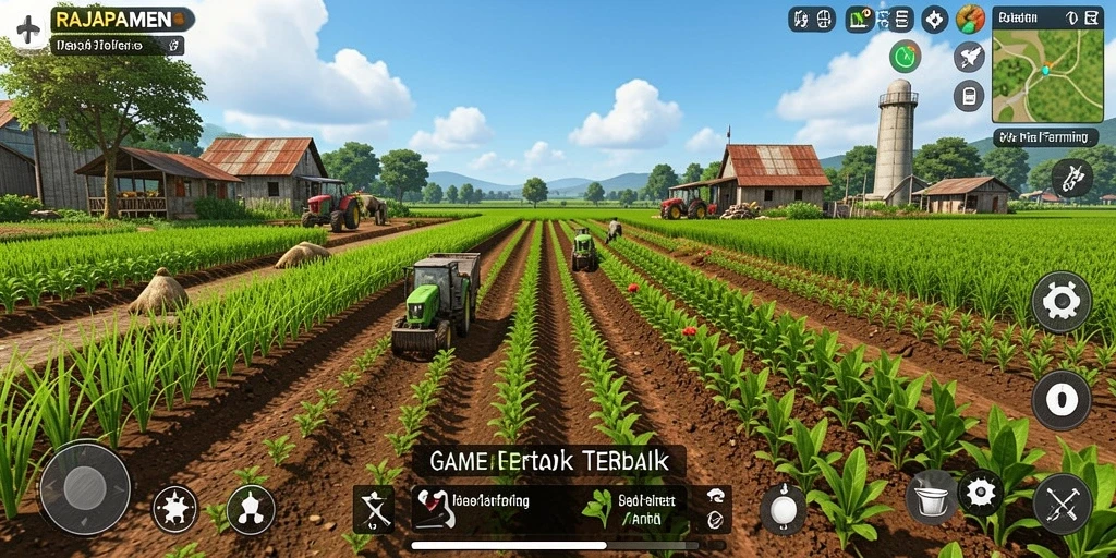 Tampilan menarik dari gameplay Farming RAJAPAMEN yang penuh warna.