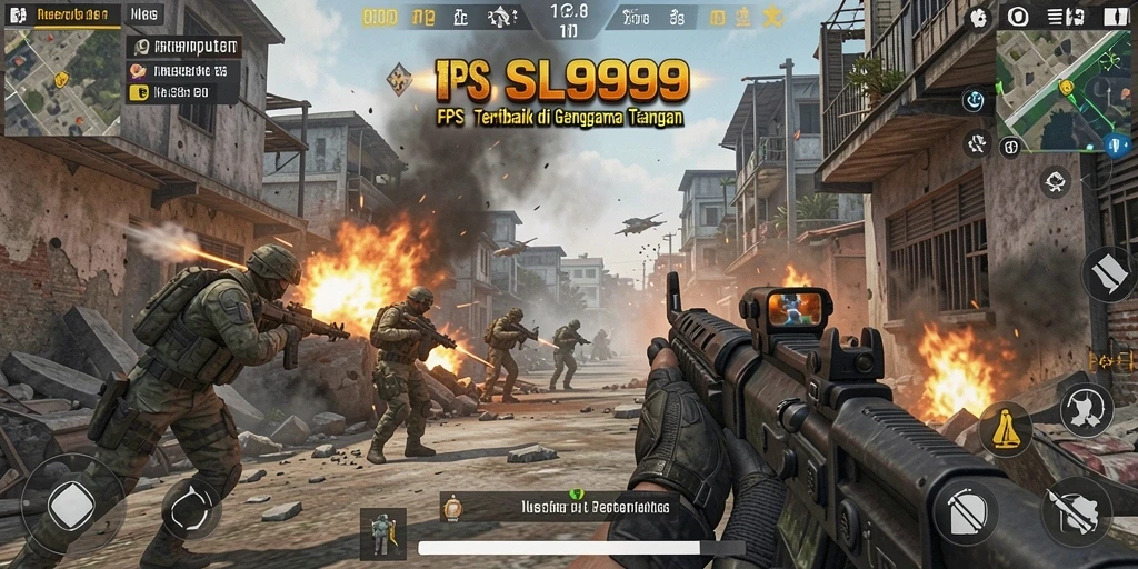 Tampilan aksi seru dalam pertempuran FPS SL999.