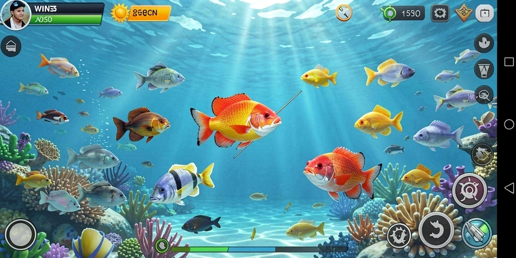 Tampilan gameplay <strong>WIN33</strong> dengan aktivitas menembak ikan yang seru.